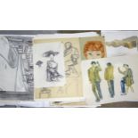 Gisela Raeke BA (nee Bruns), a large collection of sketches, watercolours, charcoal and other