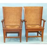 A near pair of small Orkney chairs of typical construction, with drop-in cord seat and seagrass