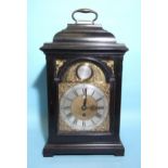 JOHN RAYMENT, HUNTINGDON. A MID-18TH CENTURY EBONISED INVERTED BELL-TOP BRACKET CLOCK, the case