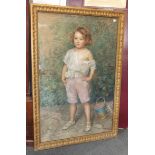 L C Brescau ZAZI 4 ANS ½ Portrait of a child with bucket and spade, signed and titled pastel, 125