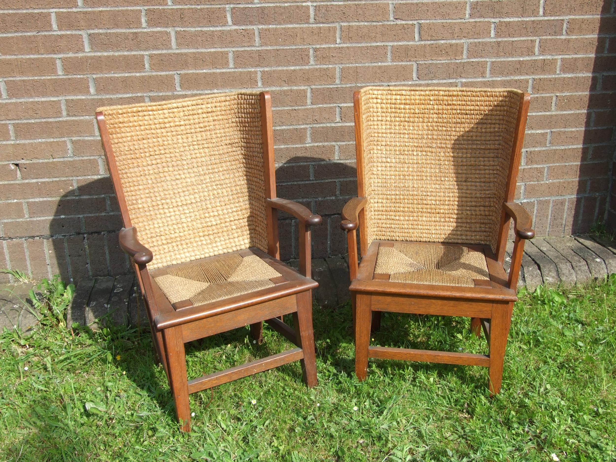 A near pair of small Orkney chairs of typical construction, with drop-in cord seat and seagrass - Bild 5 aus 6