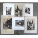 M Henry, P Halliday, Rook and others, a collection of Continental etchings, (7).