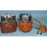 A Mycro IIIA sub-miniature camera with lens hood and leather case, (shutter working) and a Kiku 16
