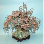 An early-20th century 'jade' tree on wood stand, 36 x 18cm.