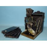 A Newman & Guardia folding plate camera with Carl Zeiss Jena Tessa f4.5 12cm lens, with six plates.