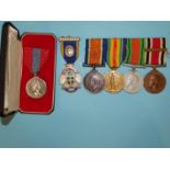 A WWI War Medal and Victory Medal awarded to 19533 Pte H P Truscott D. of Corn L.I, a George VI