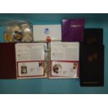 A collection of twenty-five replicas of famous coins and Euro coin sets, commemorative London 2012