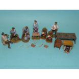 Thomas Gunn Miniatures, seven 1/30 scale WWI figures, army and airforce, with tables, chair and