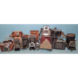 Eleven various folding and rangefinder cameras, including: DiaxIa, Balda Baldina, Voightländer