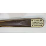 A vintage Burwat Champion Cue by Burroughes & Watts, ash cue, attached plaque to butt, regd no.