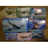 Trumpeter, 1/24 scale Supermarine Spitfire Mk Vb and seven other plastic kit aircraft, (boxed,
