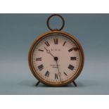 A Great Western Railway (GWR) brass drum clock, with GWR, Kay & Co, Paris on the 8.5cm enamel