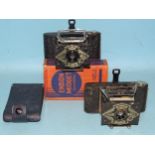 An Ensign Midget camera with leather case and original box and another, (unboxed, no leather