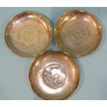 Two Wang Hing silver pin dishes inset coins and one other, similar, ___6.5oz, (3).