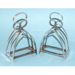 A pair of George V silver two-division toast racks, Sheffield 1912, maker RB for Harrods Stores,