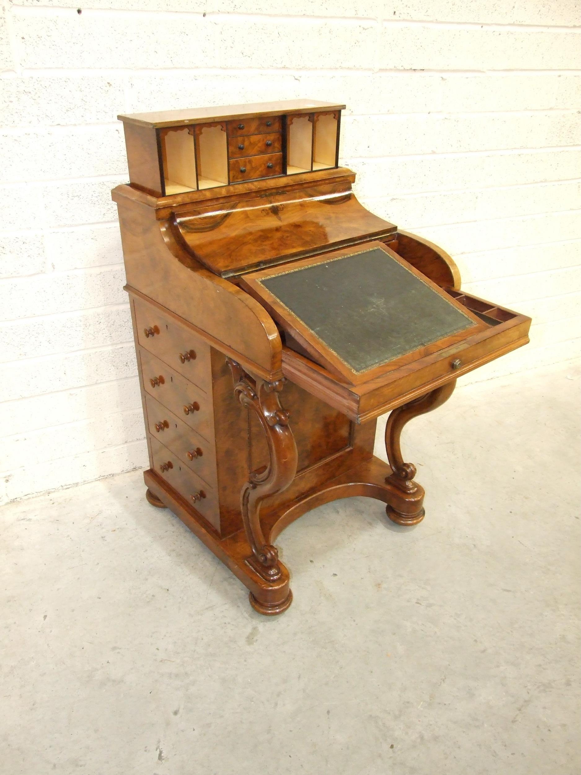 A Victorian good-quality burr walnut piano-top Davenport with pop-up top and fitted interior, - Image 4 of 5