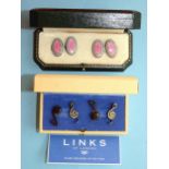A pair of pink and pale blue enamelled silver cufflinks, Birmingham 1992, in Barnes Jewellery Co,