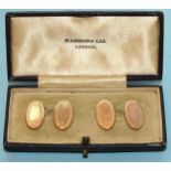 A pair of 9ct rose gold oval cufflinks, 2.7g, in Harrods box.