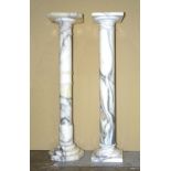 A modern marble column with square base and top, 98cm and another, (alabaster), 101cm, (2).