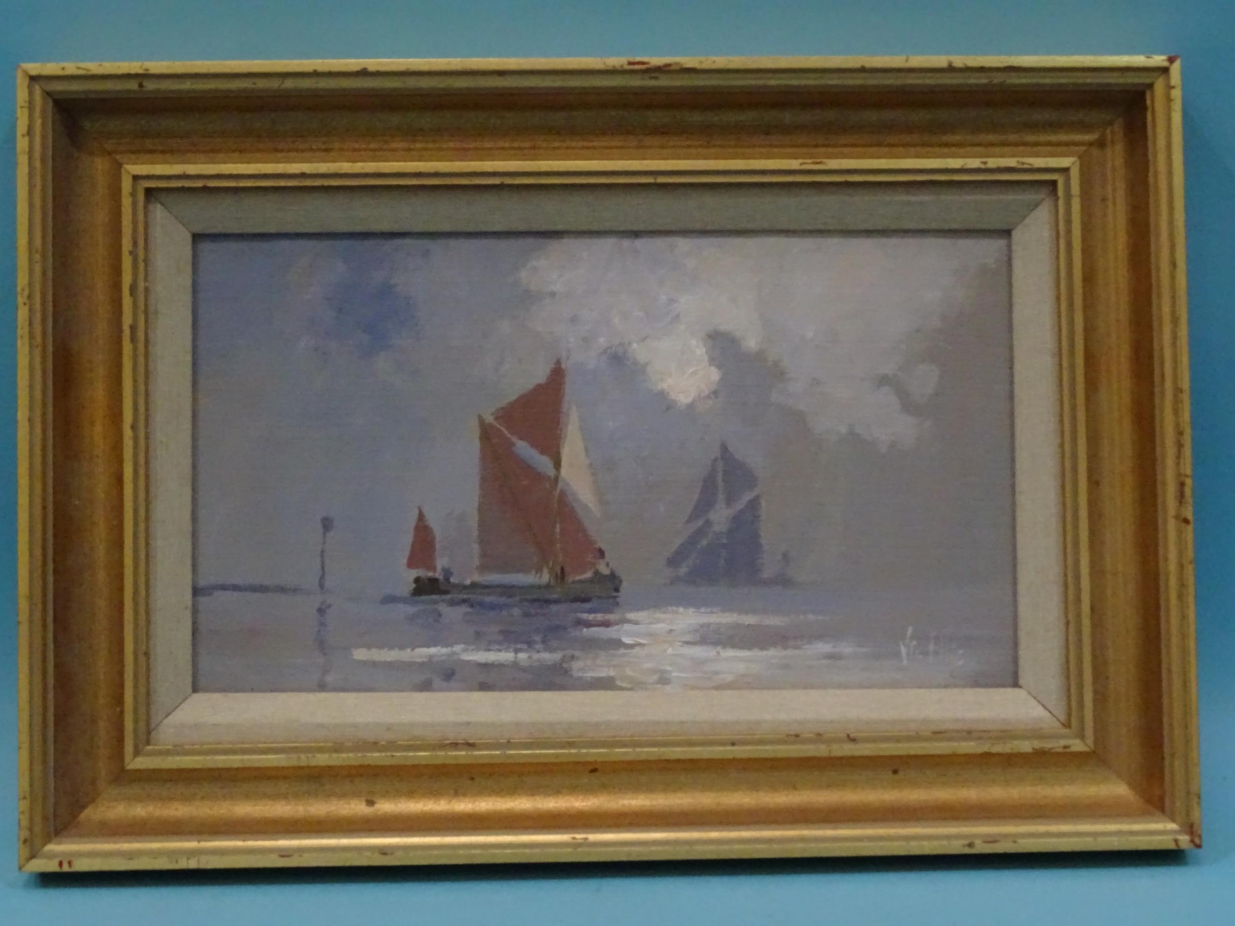 Vic Ellis (1921-1984) TOPS'L SCHOONER Signed oil on canvas, titled verso, 34 x 59cm and another - Image 5 of 7