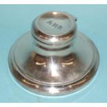 A small silver capstan inkwell, 5cm high, base 9.5cm diameter, hinged lid with initials, Chester