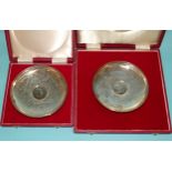 Two cased modern silver shallow circular dishes etched The Daily Telegraph Aldershot Army Display