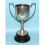 A silver two-handled trophy cup, Birmingham 1926, maker W H Haselor, 21cm high, ___7.1oz (221.6g).