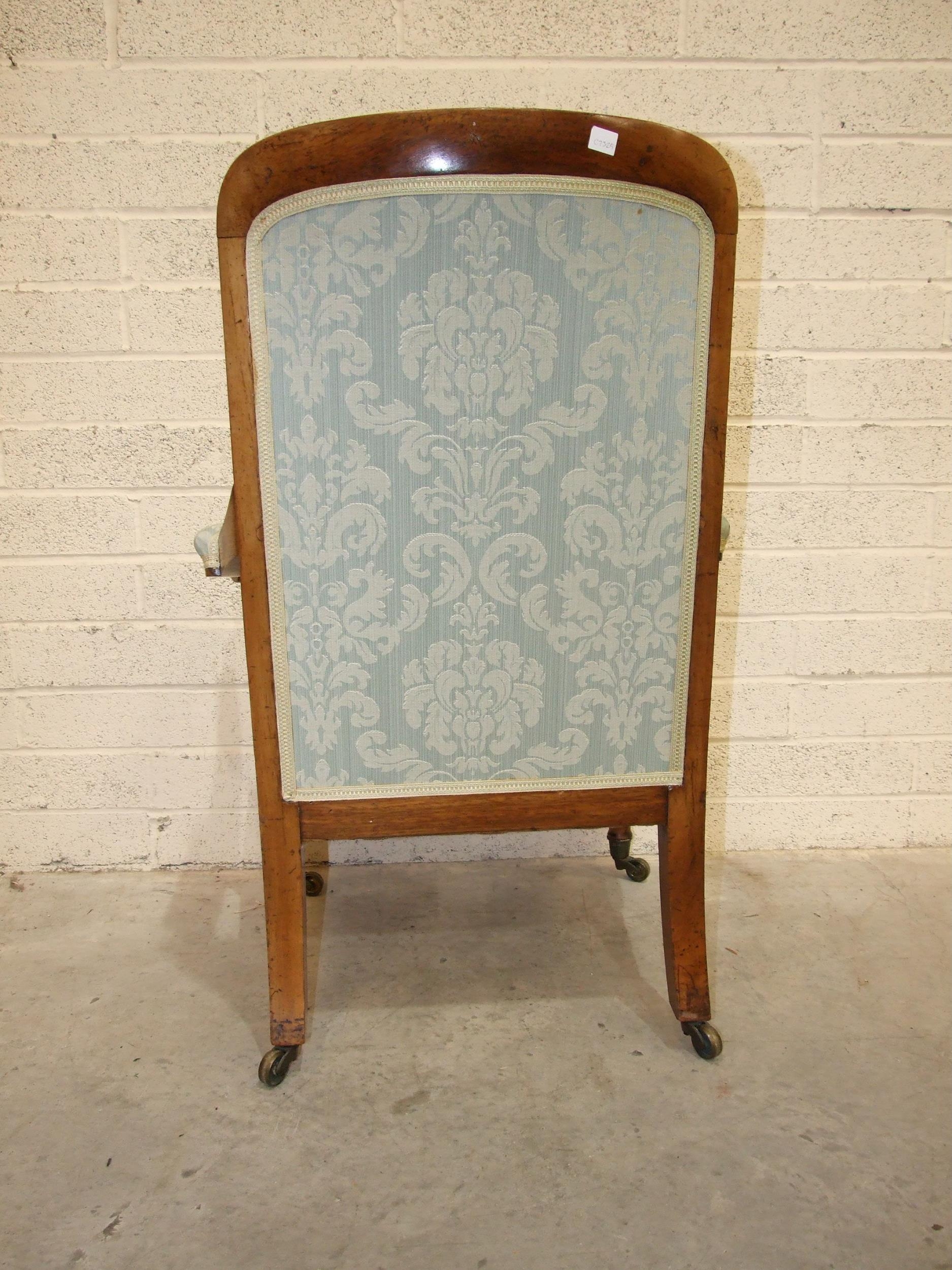 A 19th century walnut salon chair, the rectangular back with upholstered centre and open arms, the - Image 3 of 3