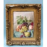 A late-19th century Continental porcelain rectangular plaque painted with still life, a glass amid