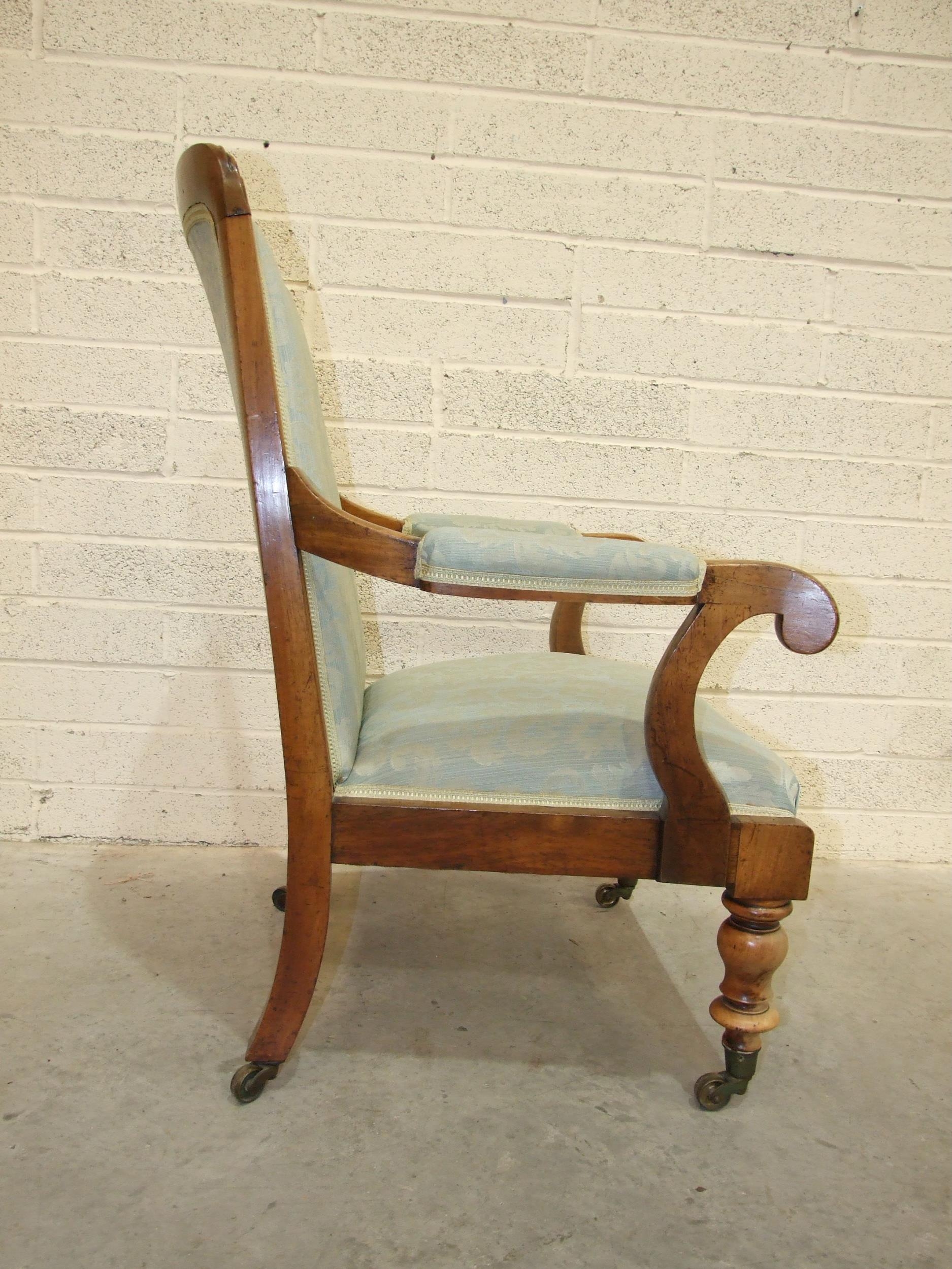 A 19th century walnut salon chair, the rectangular back with upholstered centre and open arms, the - Image 2 of 3