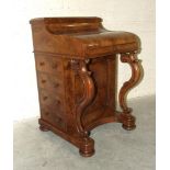 A Victorian good-quality burr walnut piano-top Davenport with pop-up top and fitted interior,