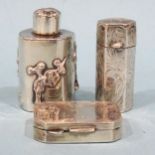 A Chinese 90-silver miniature scent bottle with raised decoration, 45mm high, (dent to lid), a 925-