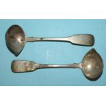 A pair of William IV small silver ladles, Dublin 1831, maker Thomas Farnet, (1 a/f), ___2.2oz (69g).