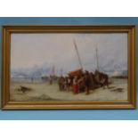 ....... Callow BEACHED FISHING BOATS WITH FIGURES OFFLOADING THE CATCH Indistinctly-signed oil on