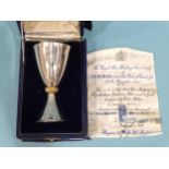 A Mappin & Webb Elizabeth II Royal Silver Wedding silver goblet designed by Colin Hillier, no.689/