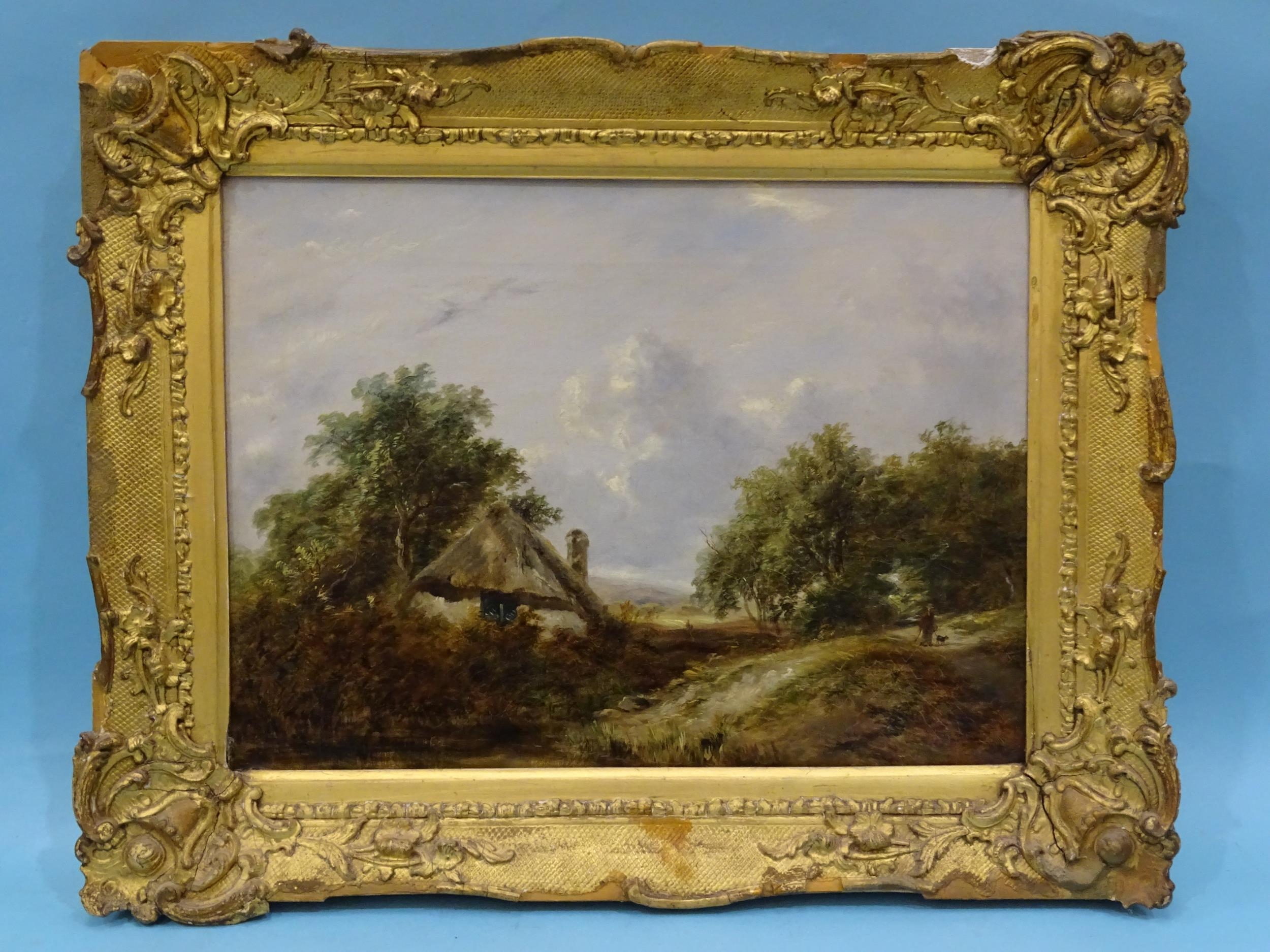 Style of David Cox CATTLE IN A LANDSCAPE WITH ANCIENT OAK TREES IN THE FOREGROUND Oil on board, - Image 5 of 7