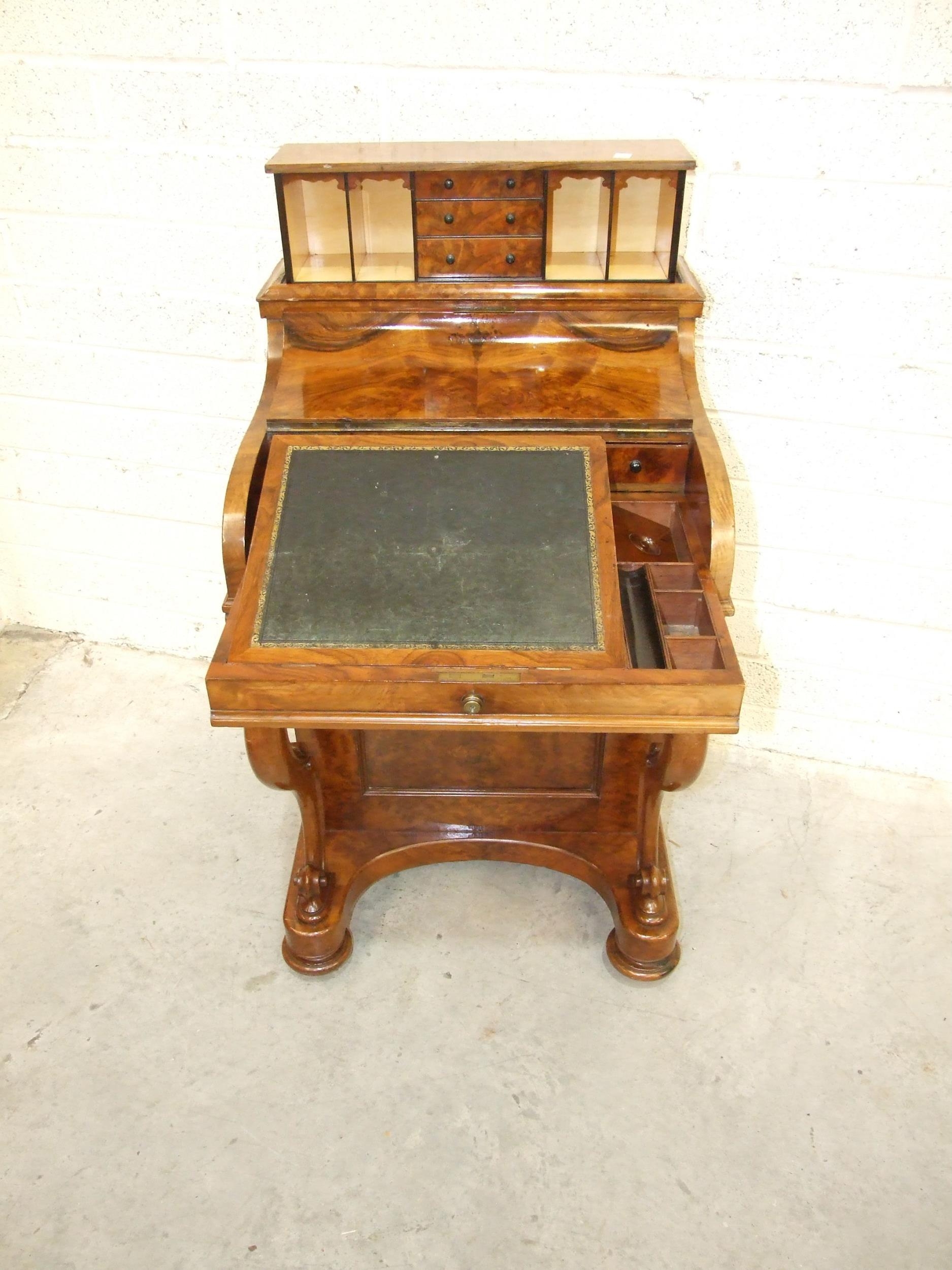 A Victorian good-quality burr walnut piano-top Davenport with pop-up top and fitted interior, - Image 3 of 5