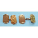 A pair of 9ct gold engine-turned cufflinks, (with engraved initials), 4.3g, (cased).