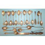 A set of twelve silver teaspoons, the shield terminals with engraved initials, Walker & Hall,