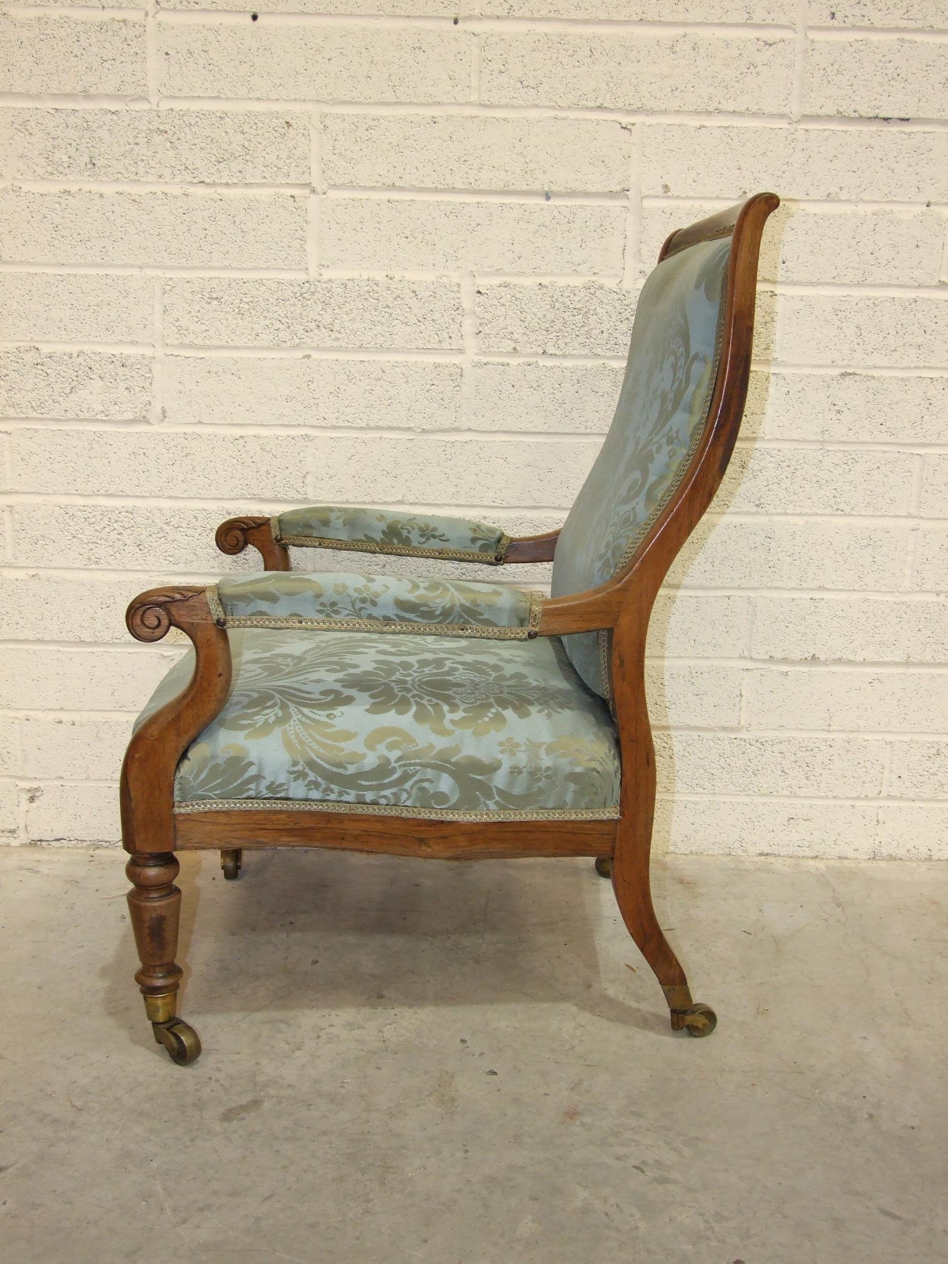 An early-19th century rosewood library chair, the curved back with upholstered centre to partially- - Image 3 of 5