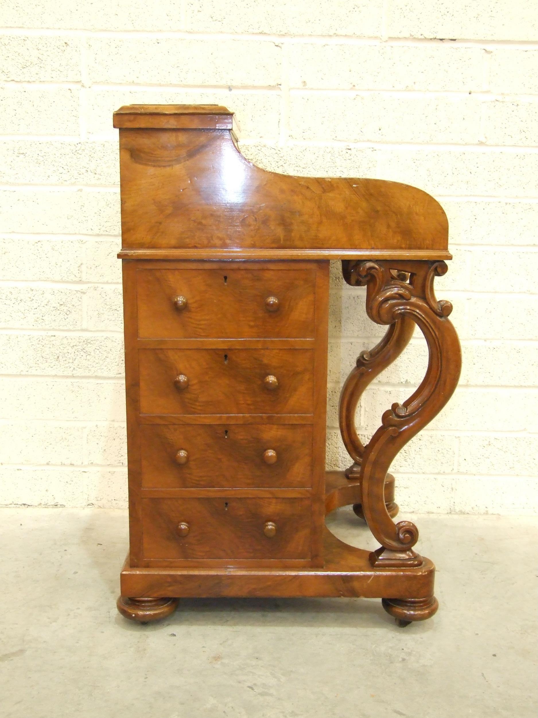 A Victorian good-quality burr walnut piano-top Davenport with pop-up top and fitted interior, - Image 2 of 5