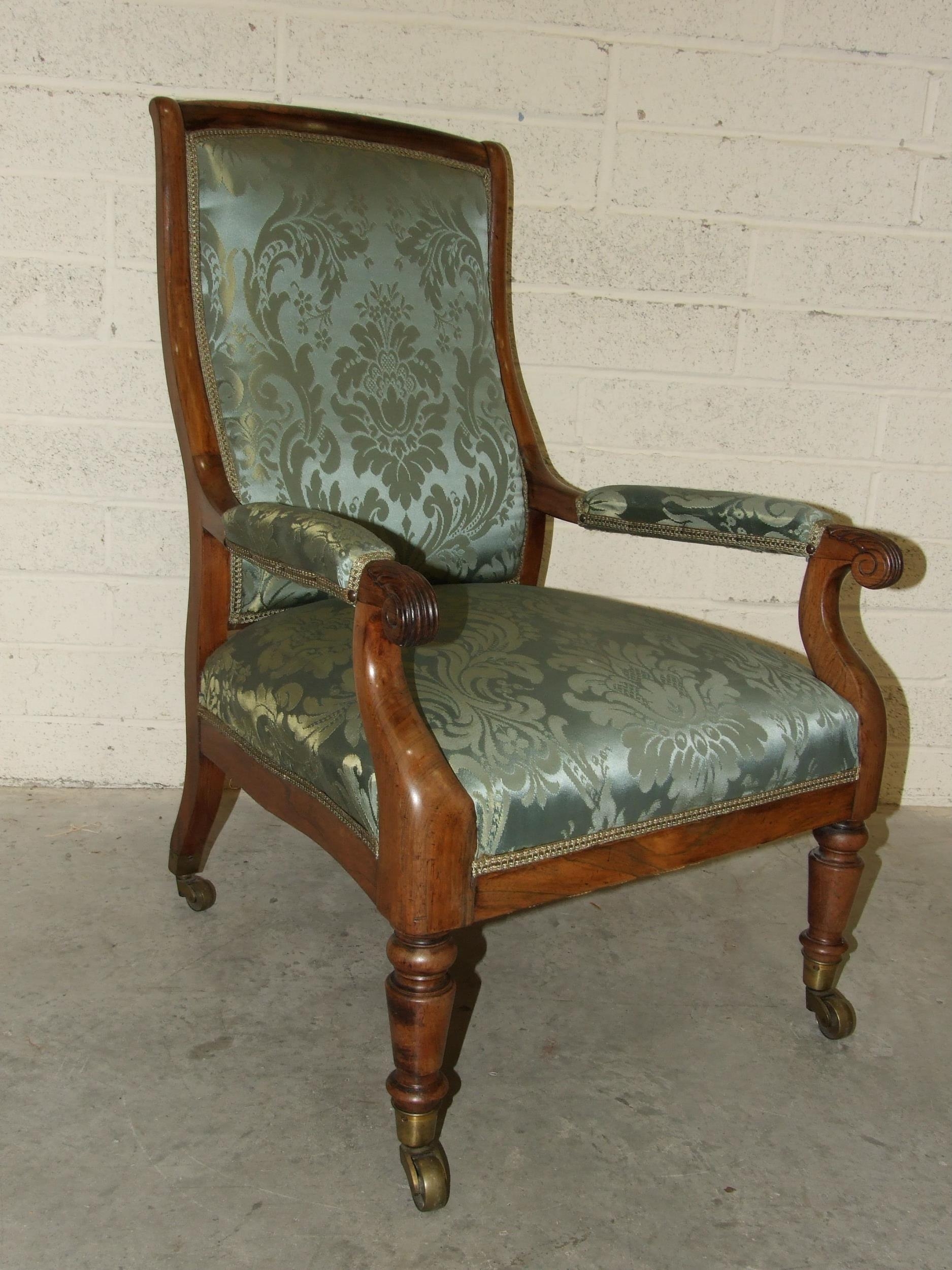 An early-19th century rosewood library chair, the curved back with upholstered centre to partially- - Image 2 of 5