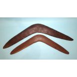 An early-20th century Australian boomerang, 60cm long and another, 51cm long, (2). (Provenance: