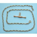 A 9ct gold belcher-link neck chain, 46.5cm, 6.7g and a modern 9ct gold T-bar, 2.2g.