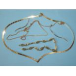 Three 9ct gold chains and a pair of 9ct gold earrings, (all a/f), 9.5g, (4).