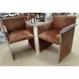 A pair of brown suede-upholstered chrome armchairs, (some fading and discolouration), (2).