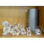 Swarovski animals: 'Polar Bear', (boxed), 'Grizzly Bear' and three teddy bears, 7cm, 5.5cm and