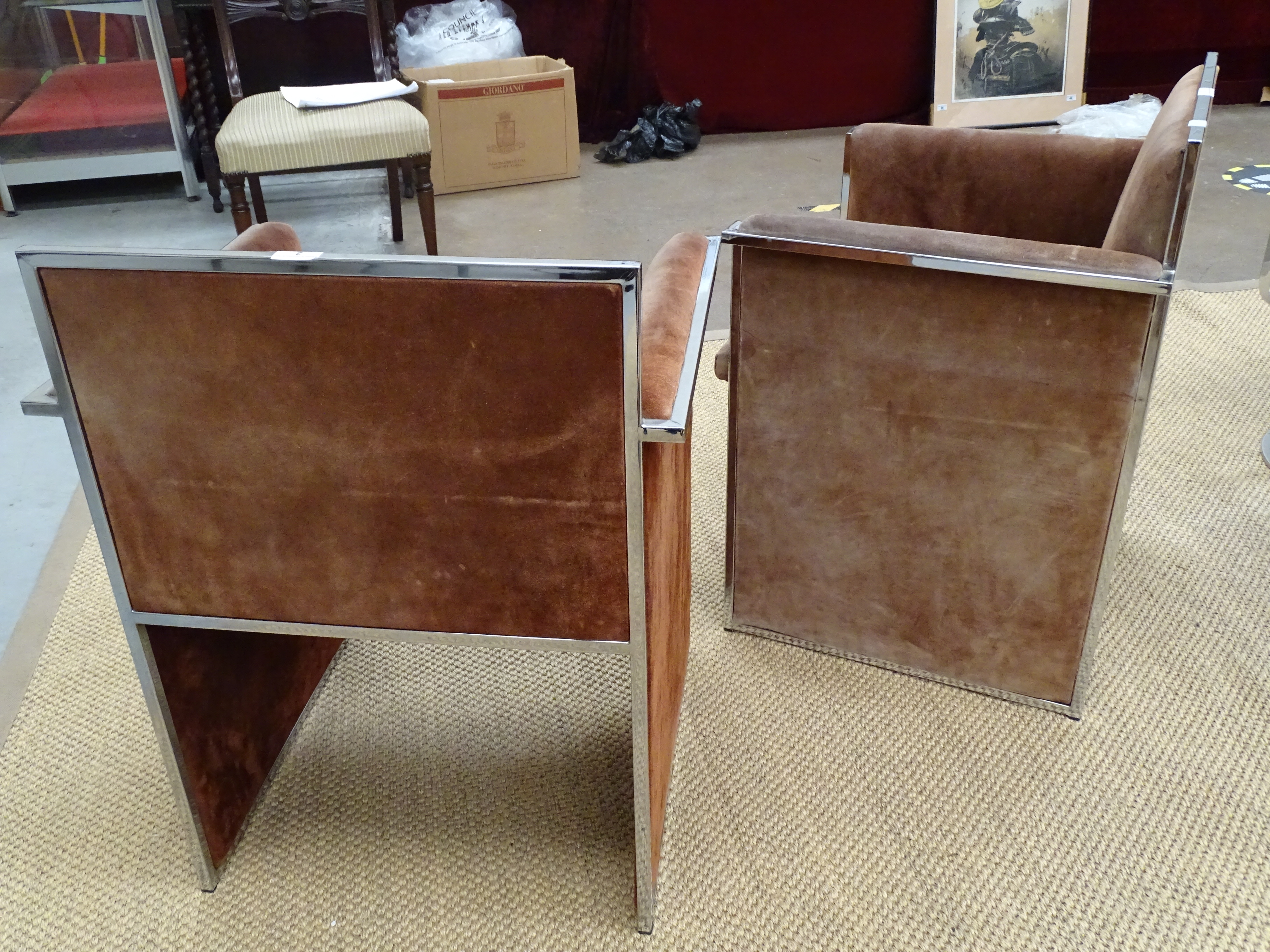 A pair of brown suede-upholstered chrome armchairs, (some fading and discolouration), (2). - Bild 4 aus 4
