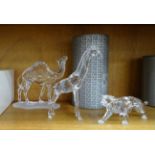 Swarovski, 'Baby Giraffe', (boxed with outer packaging), 'Camel', (unboxed) and 'Leopard', (cylinder