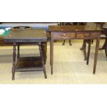 A mahogany side table fitted with two drawers, 78cm and a two-tier square walnut occasional table,